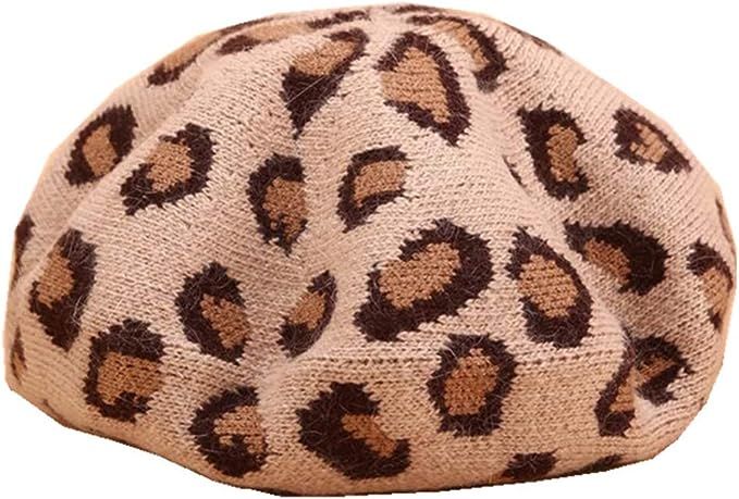 Joylife Leopard Print Beret Hat Knitted French Artist Hats Soft Winter Caps for Women | Amazon (US)