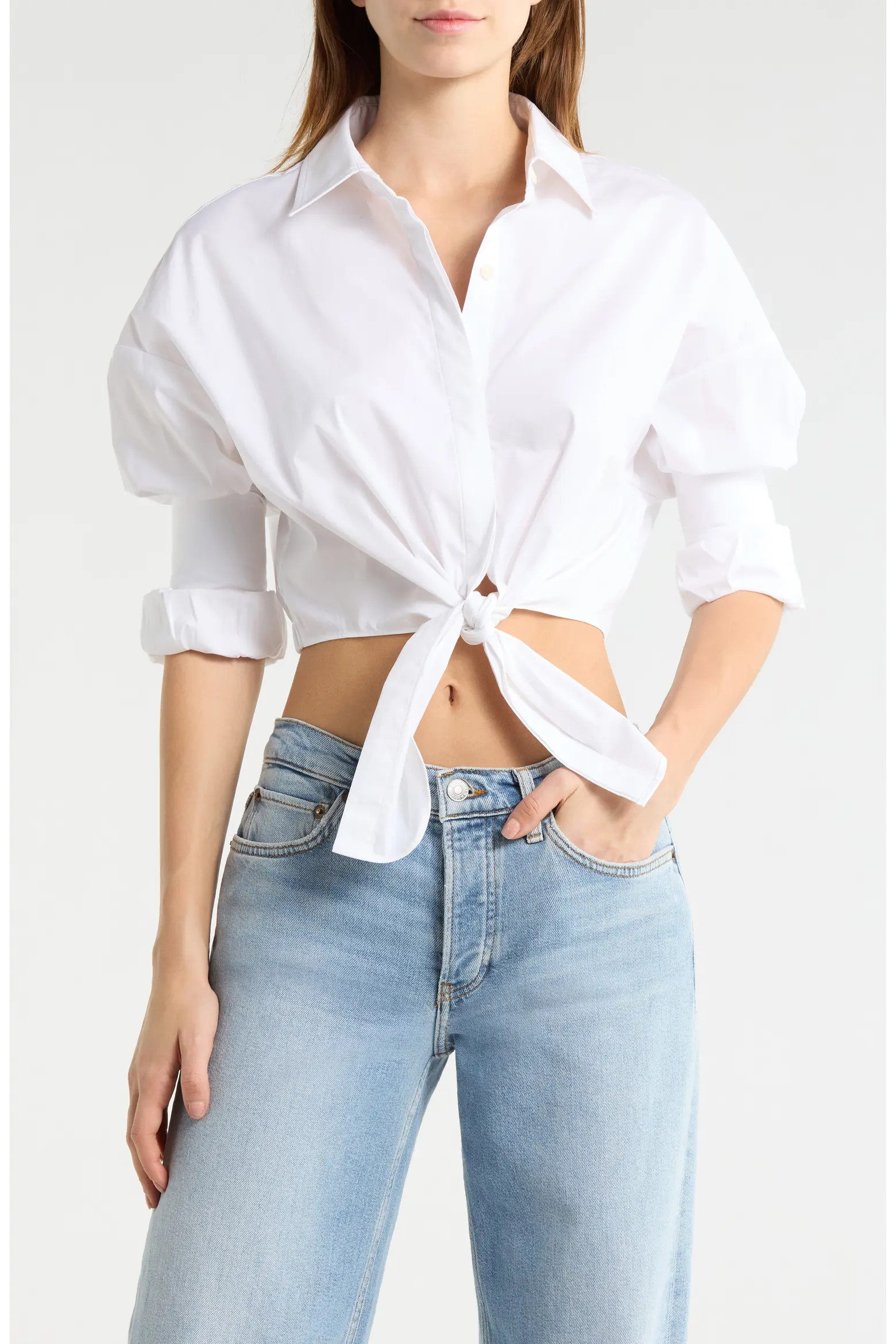 Lisa Crop Button-Up Tie Waist Top (Women) | Nordstrom | Nordstrom
