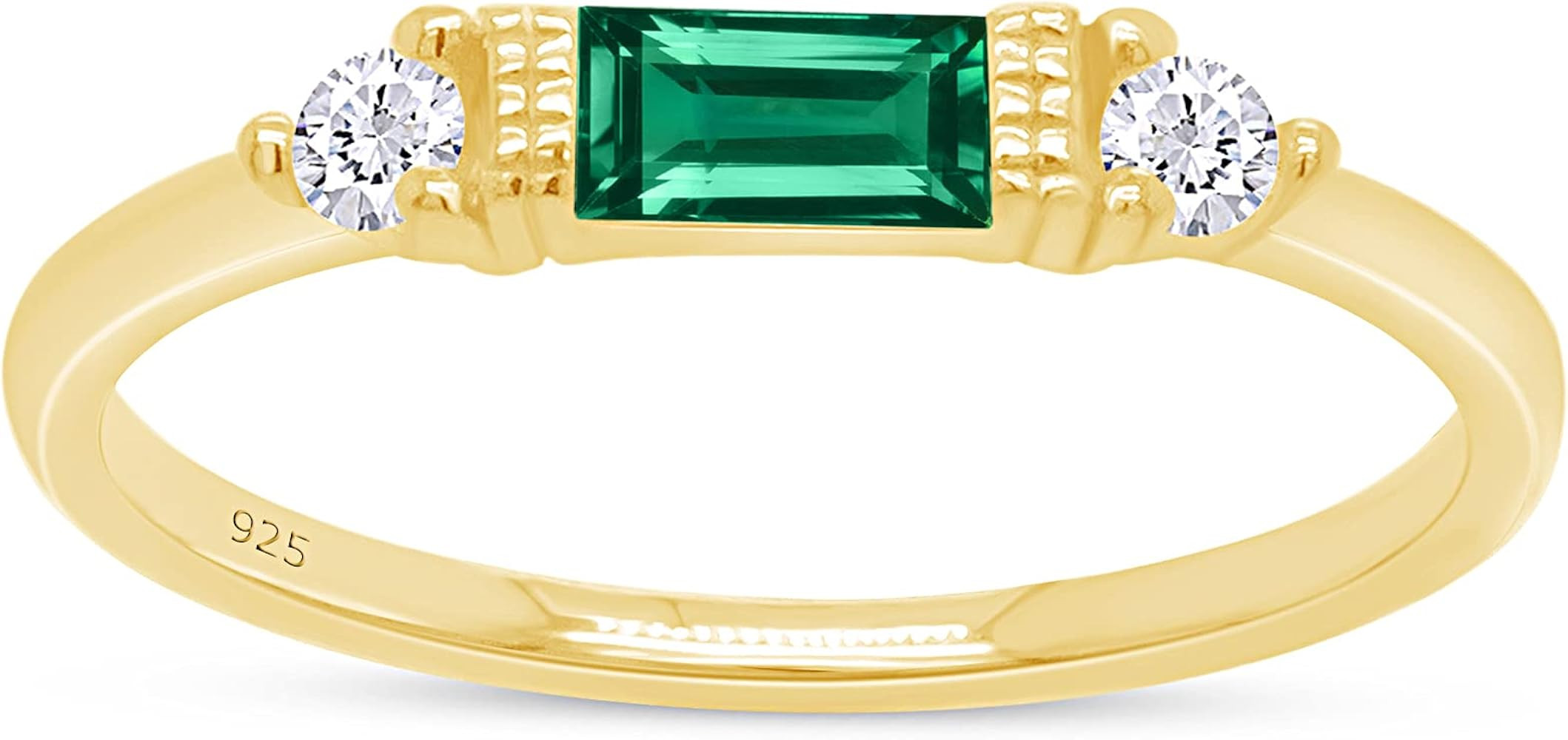 AFFY 3 Stone Stackable Rings for Women Baguette Cut Simulated Birthstone with White CZ, Gemstone Promise Ring in 14K Gold Plated 925 Sterling Silver Dainty Minimalist Jewelry for Her | Amazon (US)