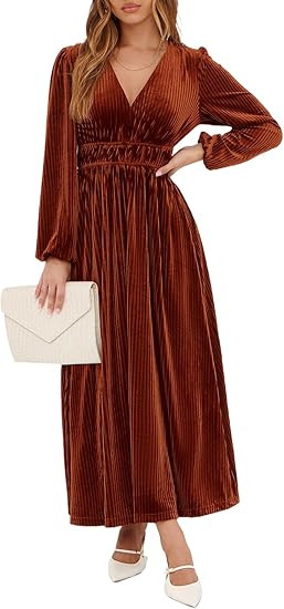 Sissyaki Women's Long Sleeve Velvet Dresses Fall Winter Long Dress Wedding Guest Party Maxi Dress | Amazon (US)