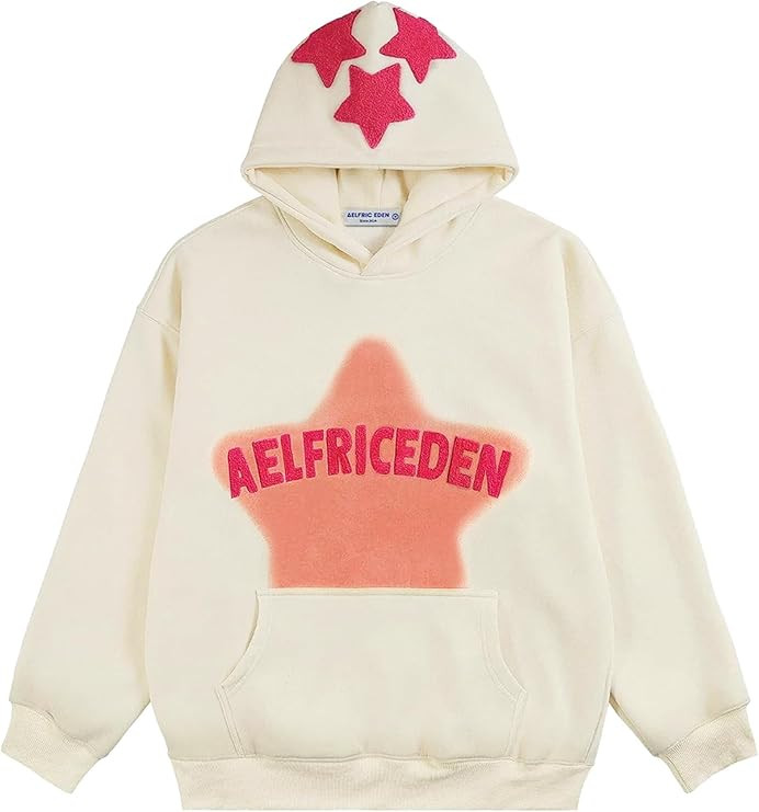 Aelfric Eden Womens Graphic Hoodies Pink Star Print Hoodie Unisex Oversized Hoodies Long Sleeve P... | Amazon (US)