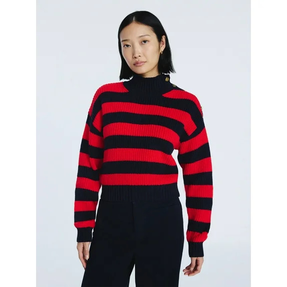 Free Assembly Women's Mock Neck Button Sweater with Long Sleeves, Midweight, Sizes XS-XXL | Walmart (US)