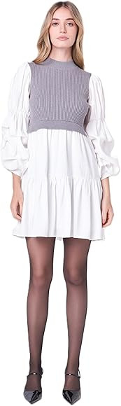 English Factory Women's Mixed Media Mini Dress | Amazon (US)