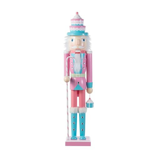 Glitzhome 24" H Pink Nutcracker Christmas Decor Wooden Nutcracker Ornaments Pink Cake Nutcracker Figurine Traditional Christmas Decor for Tables Desktop Porch Holiday Festive | Amazon (US)