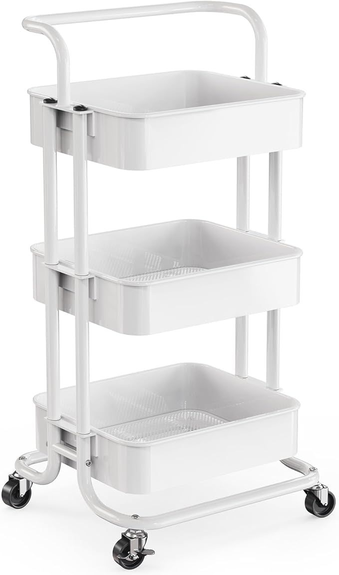 Pipishell 3 Tier Mesh Utility Cart, Rolling Metal Organization Cart with Handle and Lockable Whee... | Amazon (US)