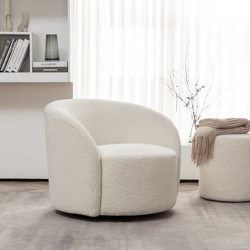 Charleah 34" Wide Boucle Upholstered Swivel Barrel Chair | Wayfair North America