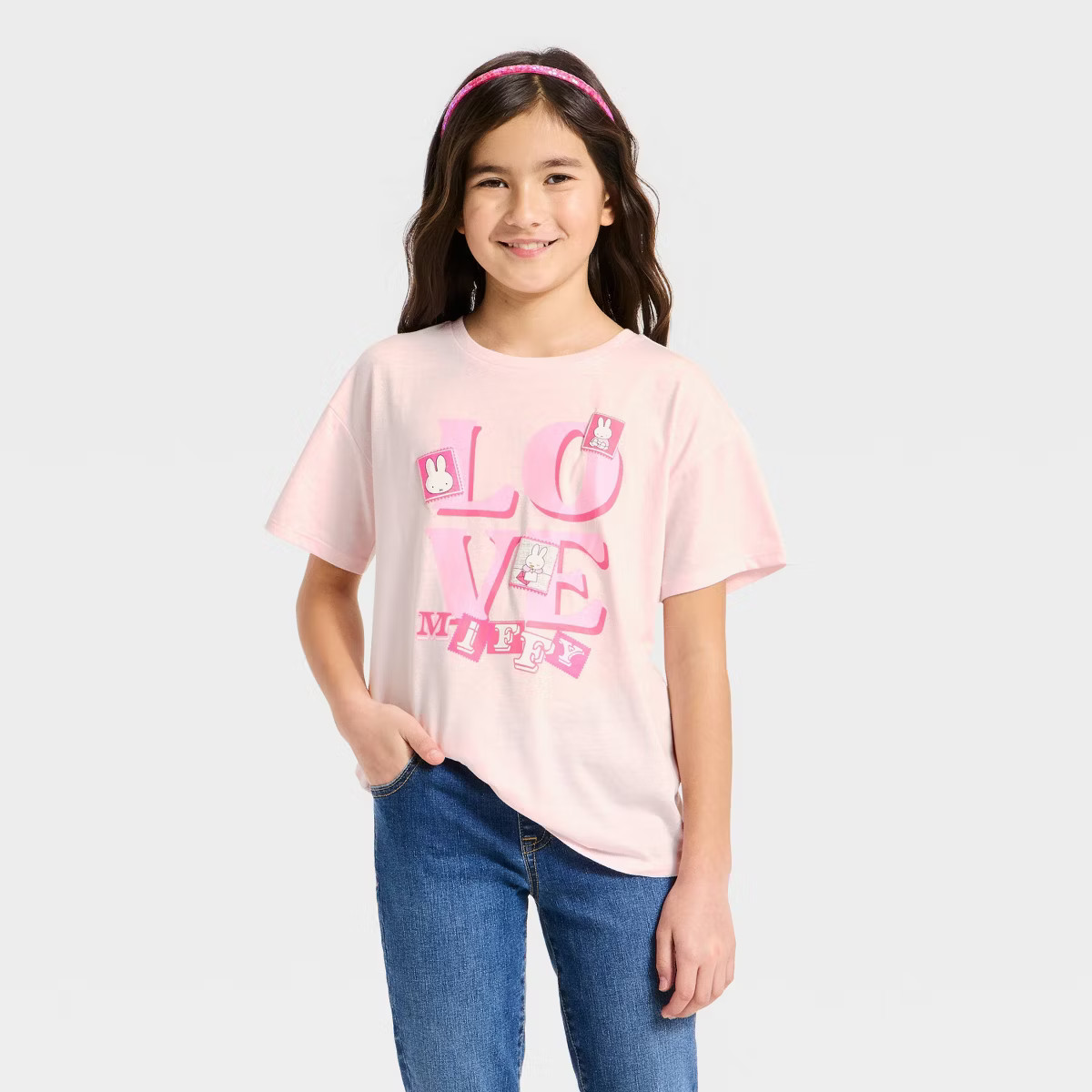 Girls' Miffy Valentine's Day Short Sleeve Graphic T-Shirt - Pink | Target