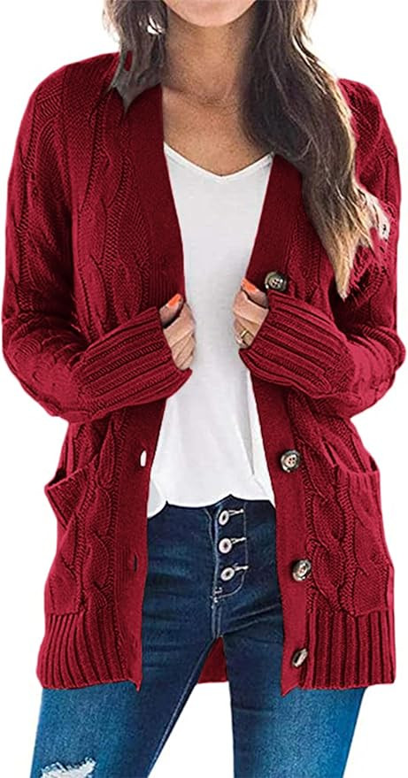 PRETTYGARDEN Women's Open Front Cardigan Sweaters Fashion Button Down Cable Knit Chunky Outwear C... | Amazon (US)
