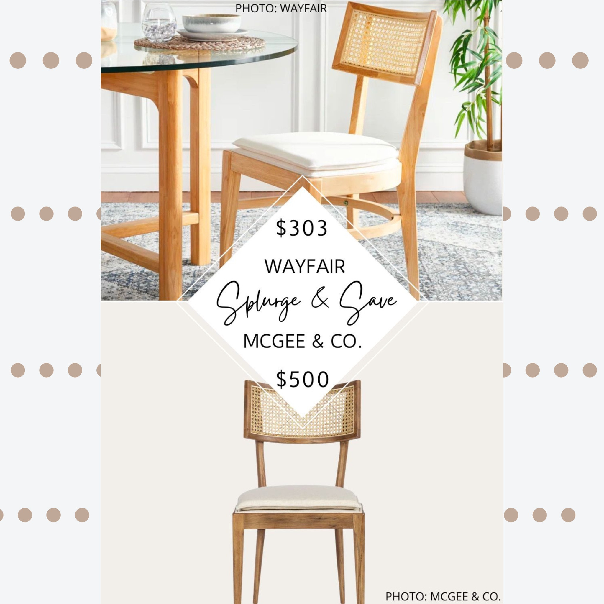🚨New Find🚨 McGee and Co.’s Odelle Dining Chair is an upholstered cane dining chair that combines modern and traditional style. It features a cane back, tapered legs, a linen-blend seat, and comes in brown or black.

Wayfair’s Tarrington Galway Dining Chair is available in natural, grey, navy, white, and black, and can be customized to have a different frame or leg colour. It features a wicker back, a polyester blend upholstered seat, and tapered legs.

#lookforless #diningchair #diningchairs #seating #diningroom #kitchen #kitchennook #mcgeeandco #studiomcgee #furniture #farmhouse #modernfarmhouse #moderntraditional #transitional #homedecor #decor #dupes #lookalike. McGee and Co. Dupe. McGee and Co. Look for less. Studio McGee dupe. Studio McGee look for less. Home decor. Dining room chairs. Kitchen chairs. Modern farmhouse. Modern traditional home decor. Decor dupes. Looks for less. Look for less. Wood dining chairs. Black dining chairs. Cane dining chairs. Upholstered cane dining chairs.  White dining chairs. Tan dining chairs. Wood dining chairs. MCM furniture. Upholstered wicker dining chairs. 

#LTKsalealert #LTKhome #LTKFind