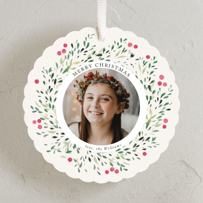 "Greenery Wreath" - Customizable Holiday Ornament Cards in Green by Itsy Belle Studio. | Minted