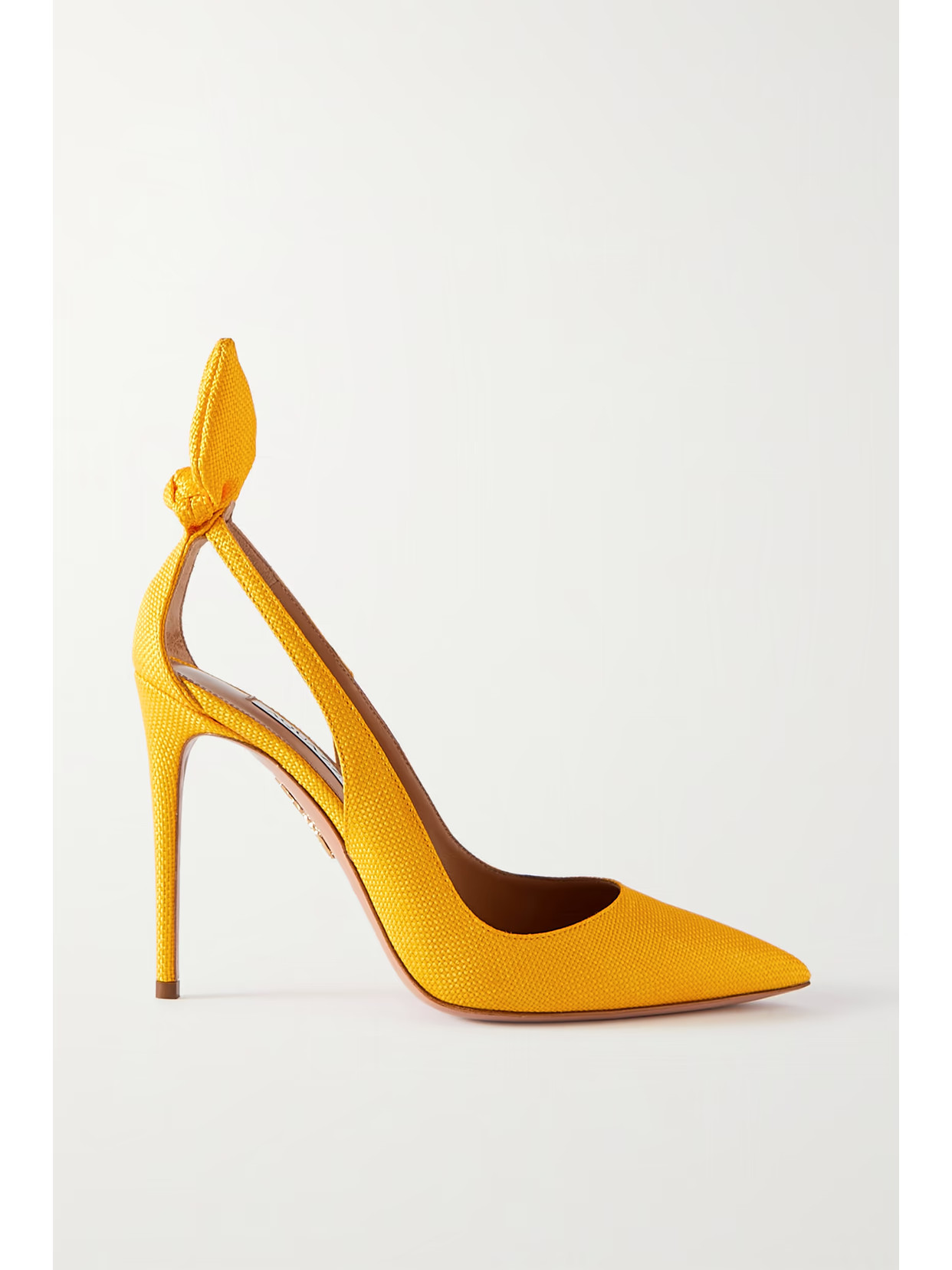 Aquazzura - Bow Tie 105 Cutout Woven Raffia Pumps - Yellow | NET-A-PORTER (US)