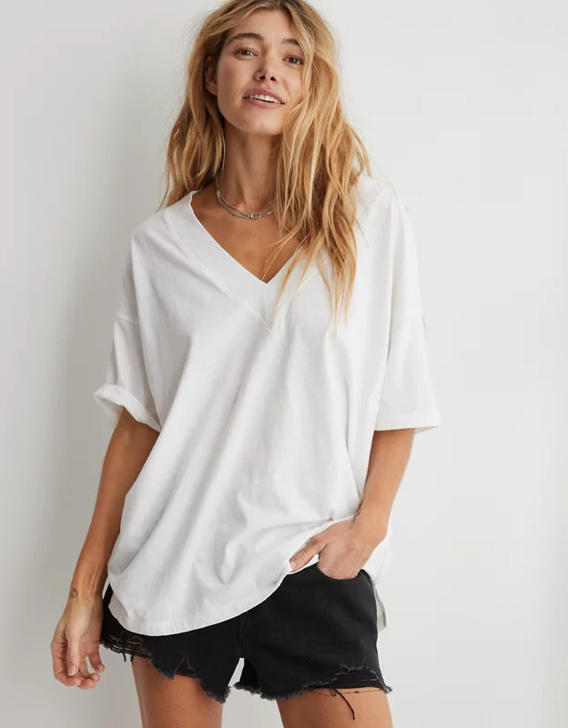 Aerie Extreme V-Neck Oversized Boyfriend T-Shirt | Aerie