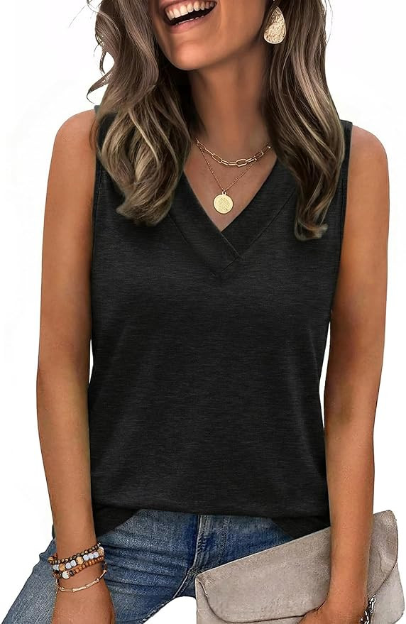 Zeagoo Tank Top for Women V Neck Loose Fit Sleeveless Summer Tops Business Casual Outfits Dressy ... | Amazon (US)