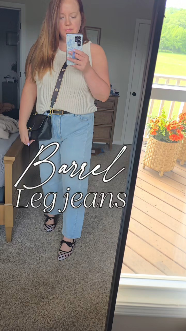 Tried my first pair of barrel leg jeans today. I'm late to the trend but I've always been on the fence. These are from Walmart and they're actually really cute. Im 5ft6 185 lbs and carry weight in my mid section. Im wearing a 12 in these. The sweater is from Target size large and shoes from Amazon (obsessed with these) are a size 9 and fit true to size.#barreljeans #polkadots #meshshoes

#LTKmomlife #LTKootd #LTKMidsize