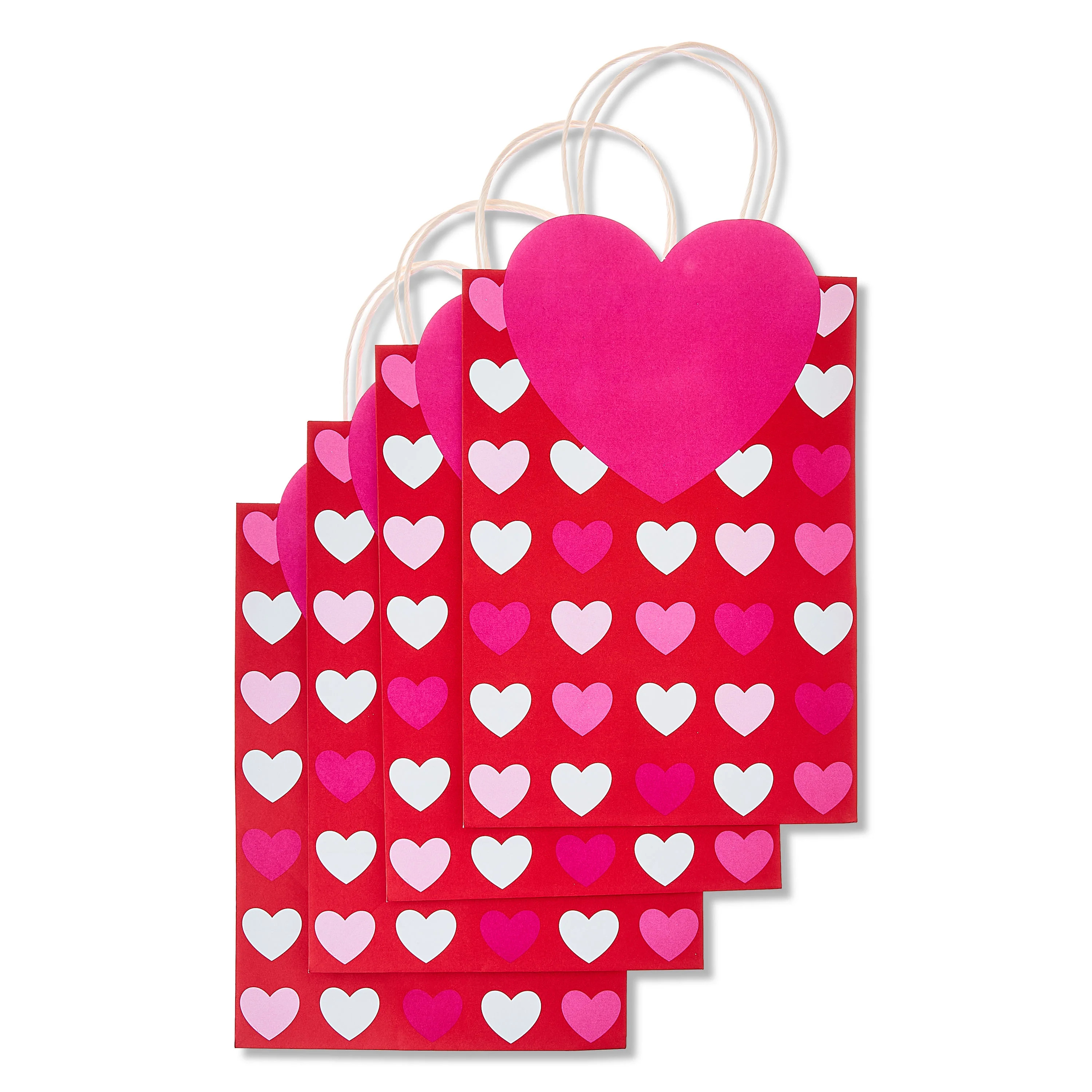 Heart Gift Bags, Red, Pink, and White, 8" x 5" x 16", 4 Count, Valentine's Day by Way To Celebrat... | Walmart (US)