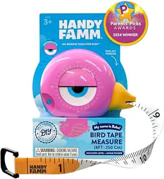 Handy Famm 8Ft Animal-Shaped Kids Tape Measure, Level & Protractor Angle Finder, Fun Educational ... | Amazon (US)