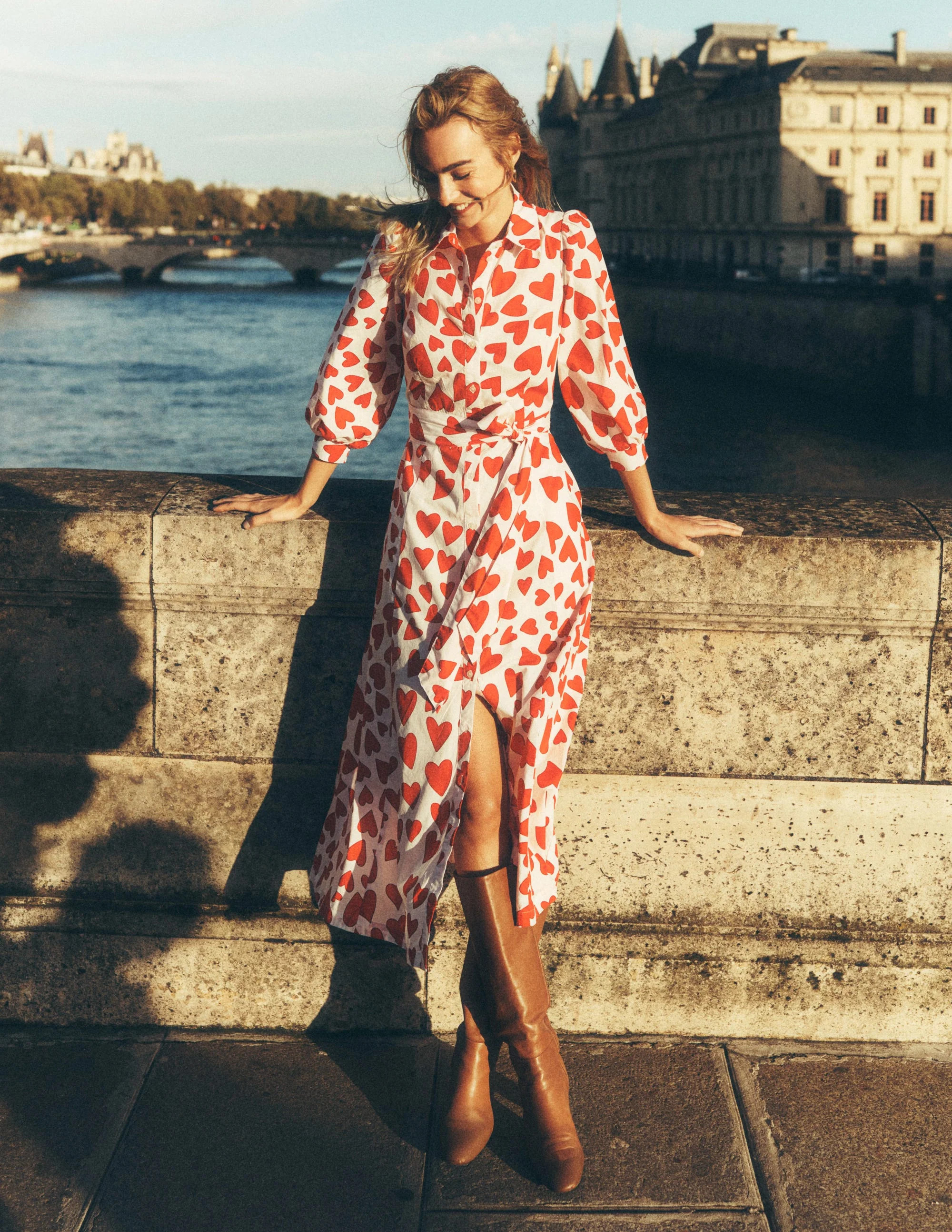 Clara Cotton Shirt Dress-Ivory, Heart Cluster | Boden (US)