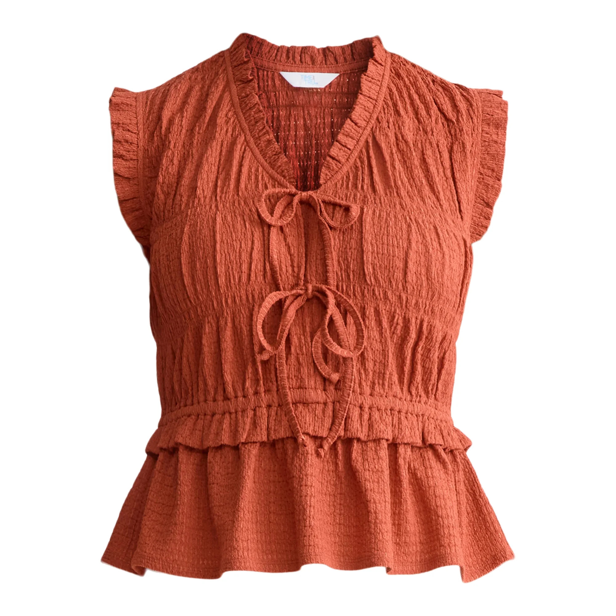 Time and Tru Women's Textured Tie Front Top, Sizes XS-XXXL | Walmart (US)