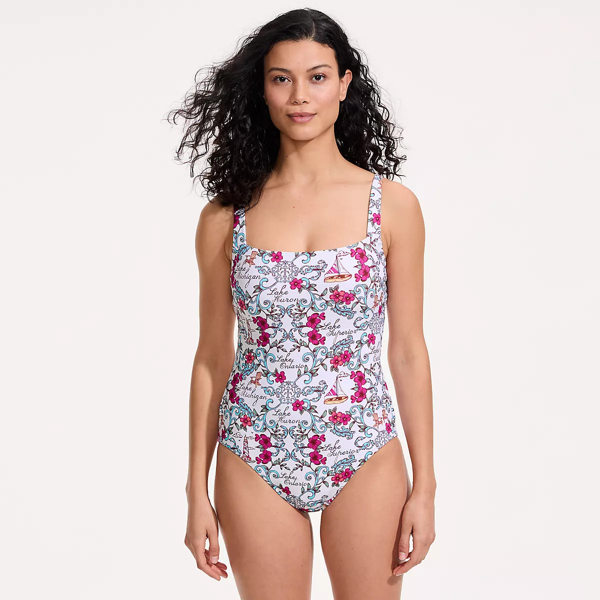 Women's Mastectomy LE x T and T The Tiffany Square Neck One Piece | Lands' End (US)
