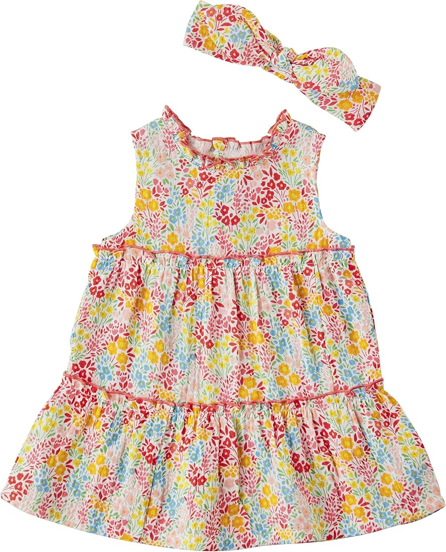 Mud Pie Baby Girls' One Size Rainbow Floral Dress & Headband Set | Amazon (US)