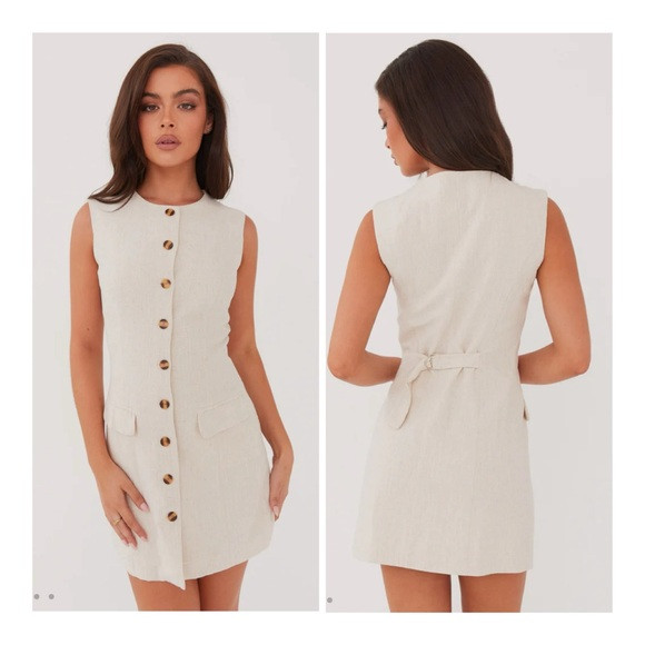 Peppermayo Oatmeal Castello Fiore Linen Cotton Blend Button Front Mini Dress 4 | Poshmark