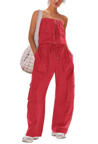LAMISSCHE Womens Strapless Jumpsuits Cargo Pants Jumpsuits Off The Shoulder Tube Rompers One Piec... | Amazon (US)