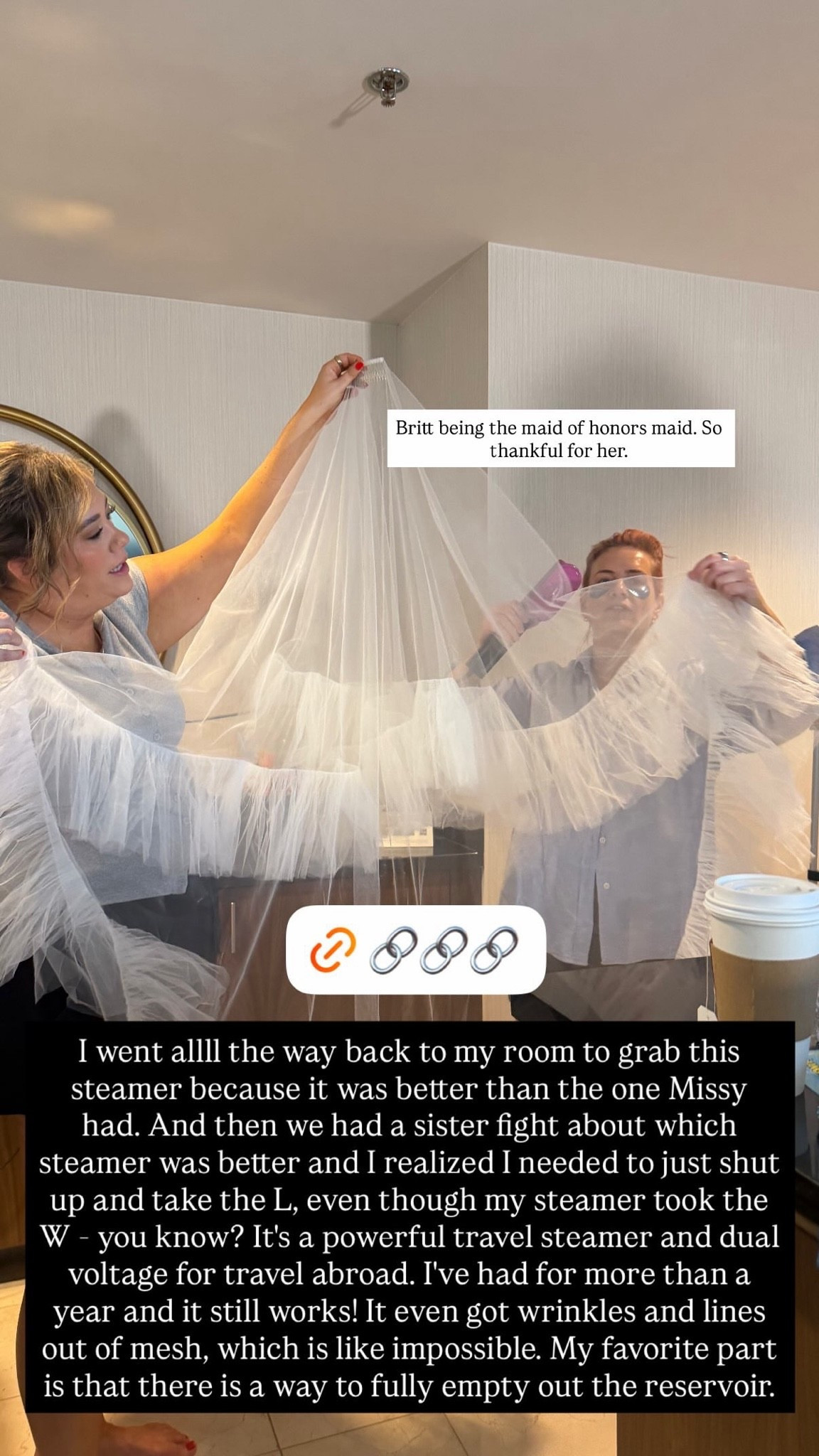 ✨ LOWEST PRICE OF THE YEAR: This is the steamer we used for Missy’s veil. It’s my essential steamer for travel, and now Missy likes it so much that she stole it to take on her honeymoon. 💀

It’s powerful, compact, and long-lasting (I’ve had mine for over a year), and it has dual voltage for travel abroad. One of my favorite features is the ability to fully empty the reservoir! And it got all of the wrinkles out of Missy’s mesh veil — one of the hardest fabrics to steam. 27% off on Amazon — this is the lowest the price will go this year!

#LTKSaleAlert #LTKTravel