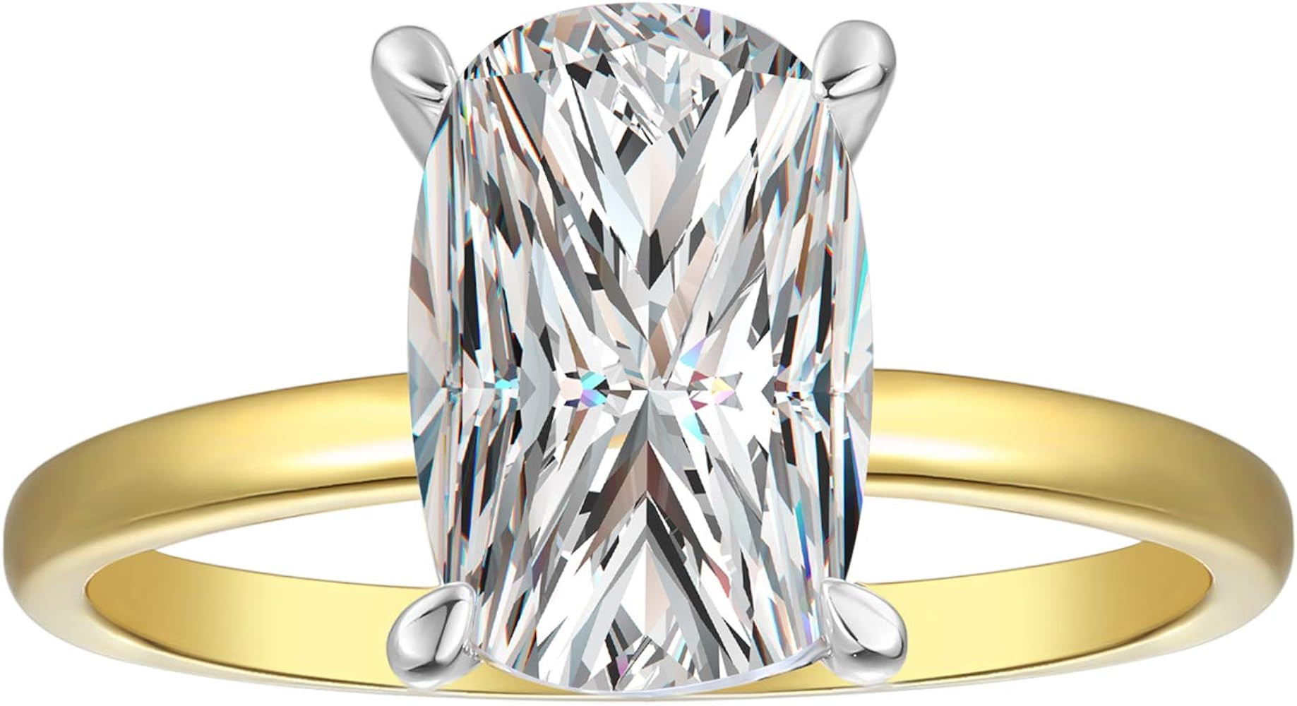 18K Gold Plated Sterling Silver 2 Carat Cubic Zirconia Solitaire Engagement Ring | Women's Thin B... | Amazon (US)