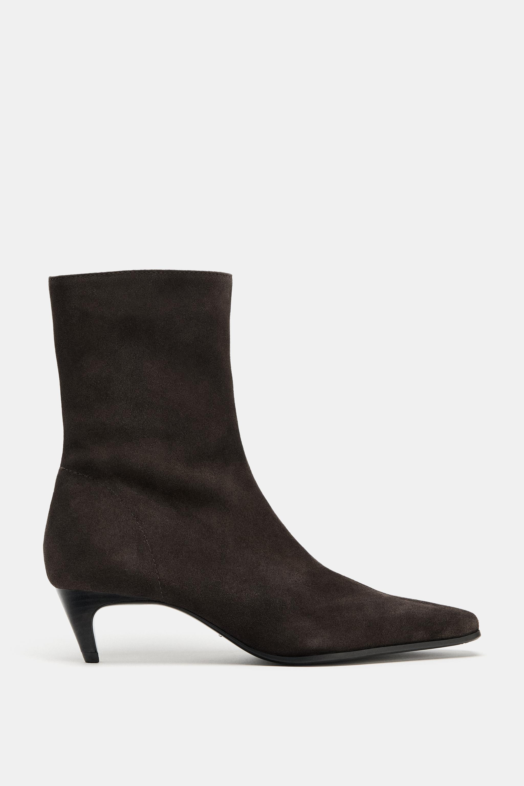 SPLIT LEATHER KITTEN HEEL ANKLE BOOTS | Zara US
