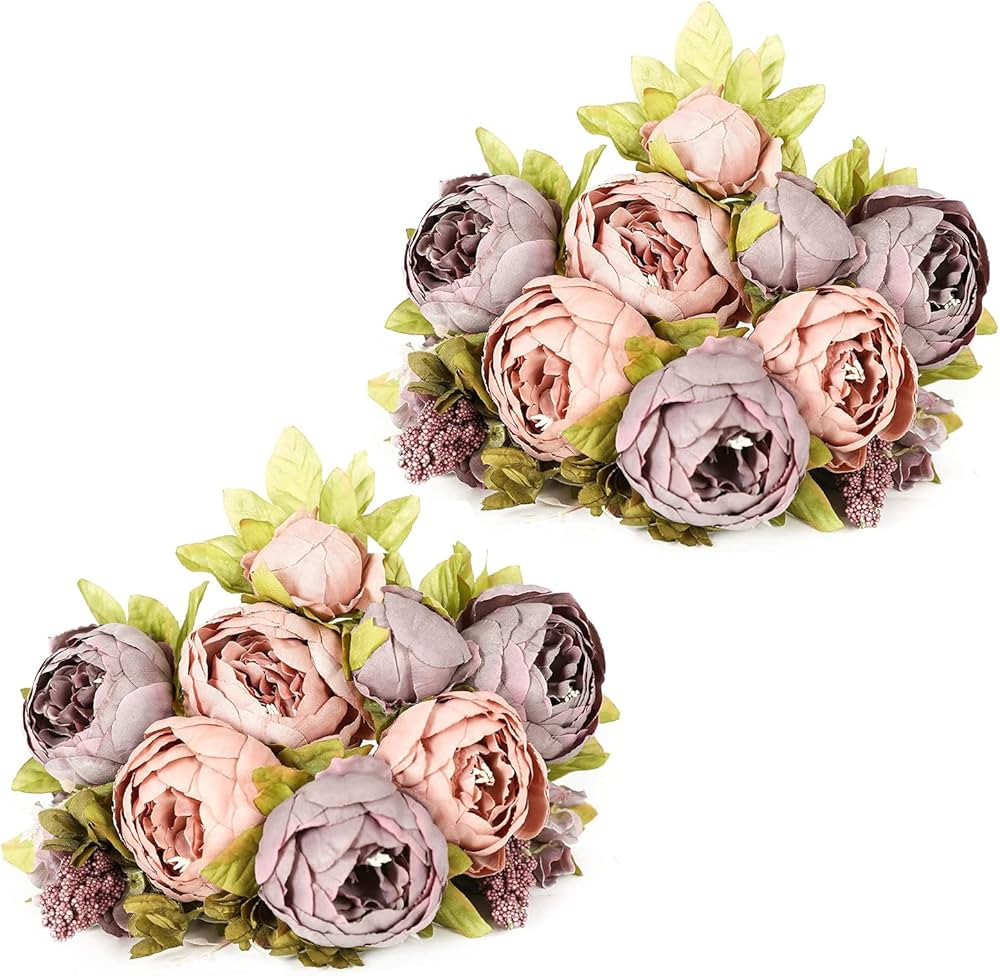 Luyue 2Pcs Vintage Artificial Peony Silk Flowers Bouquet Home Wedding Decoration(Bicolor Dusty Pi... | Amazon (US)