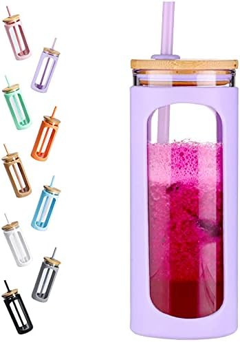 Kodrine 20oz Glass Water Tumble with Straw and Lid, Bamboo Lids Water Bottle, Iced Coffee Cup Reu... | Amazon (US)