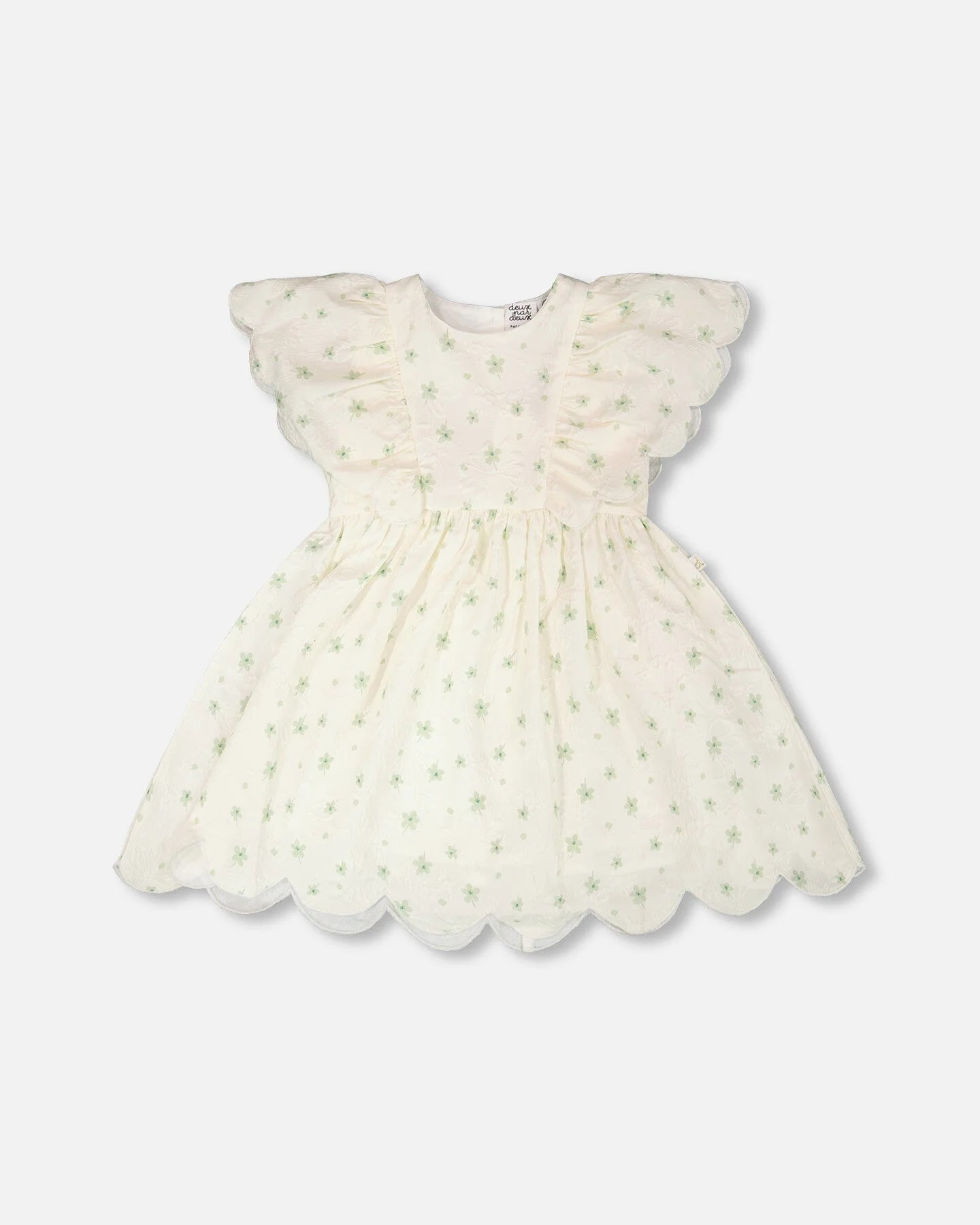 Jacquard Dress White Printed Flowers - Deux par Deux | Deux par Deux Childrens Designer Clothing