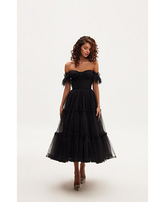Women's Ruffled Tulle Midi Dress | Macy's