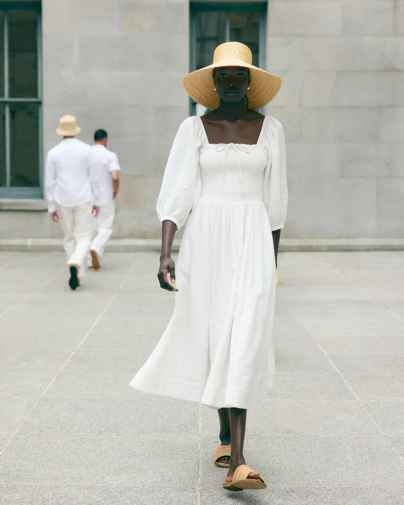 100% Organic Cotton Gauze Smocked Square Neck Midi Dress | Quince