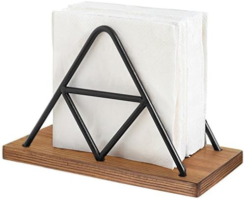 MyGift Modern Triangle Metal Wire & Burnt Wood Upright Napkin Holder - Hold up to 100 Square Pape... | Amazon (US)
