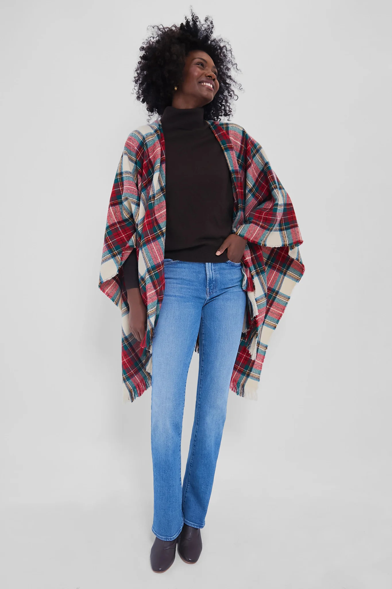 Exclusive Cream Tartan Ruana Poncho | Tuckernuck (US)