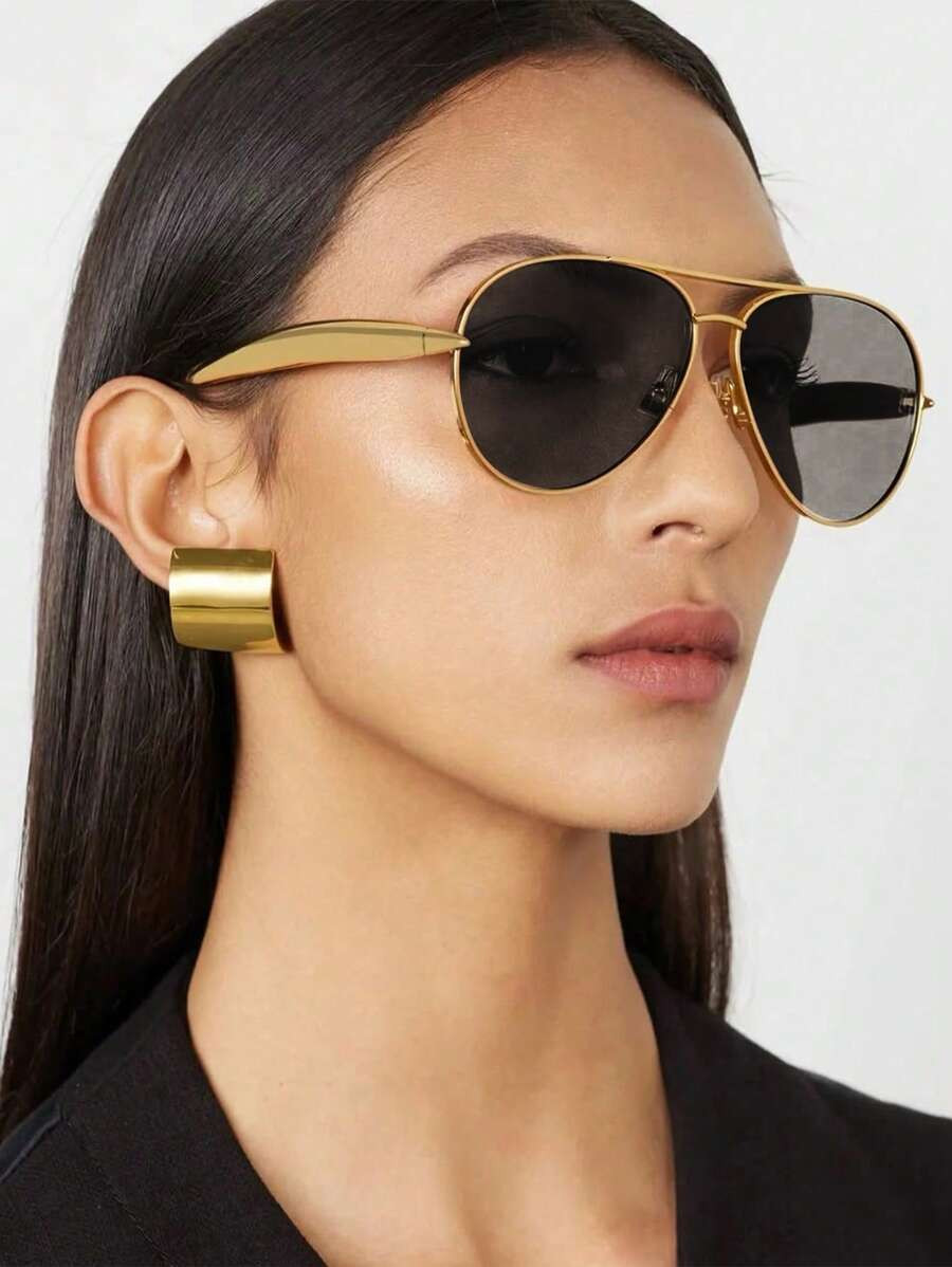 1pc Large Frame Double Beam Metal Fashion Glasses Toad Glasses Advanced Retro Personalized Versat... | SHEIN