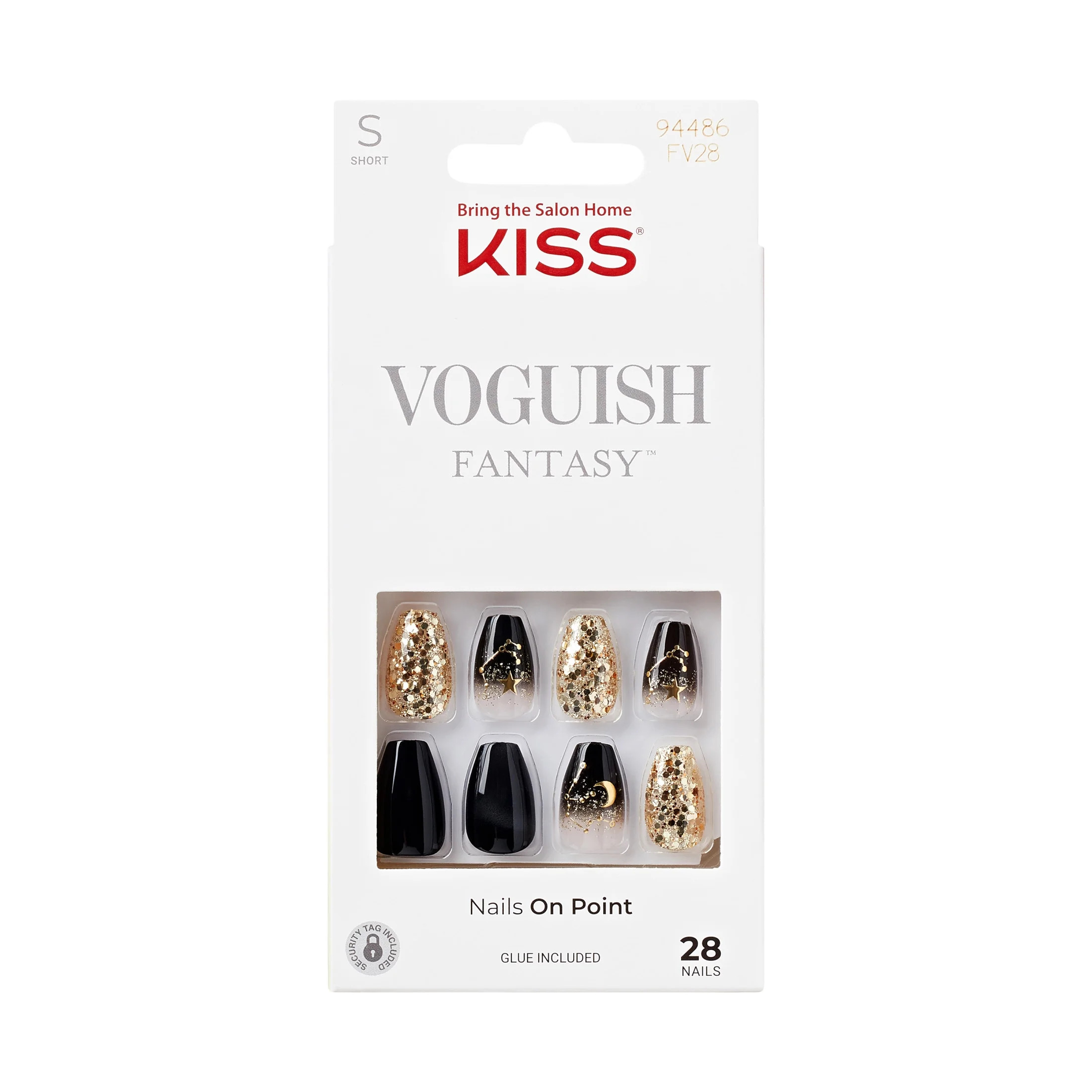KISS Voguish Fantasy, Press On Nails, Radient, Black, Short Coffin, 28 Count - Walmart.com | Walmart (US)