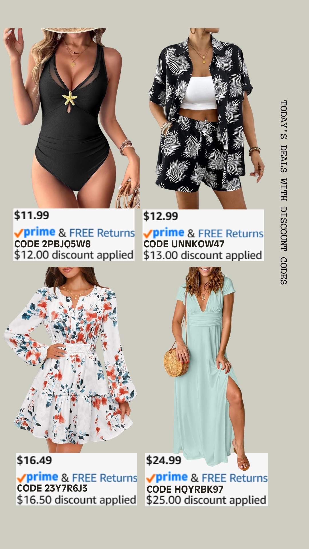 PROMO CODE DEALS ON AMAZON!

Promo codes are entered are on the check out screen where you select payment method. 

Codes & coupons only work for a limited time! If you get an error, it may have maxed the color/size you selected.. so try another one. Sometimes it helps to check out one item at a time! 

SCREENSHOT TO EASILY COPY/PASTE PROMO CODE AT CHECKOUT! 

#affordablestyle #amazonstyle #amazondeals #everydayoutfits #ltksalealert #dailydeals