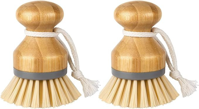 MR.SIGA Bamboo Palm Brush, Scrub Brush for Dishes Pots Pans Kitchen Sink Cleaning, Pack of 2 | Amazon (US)