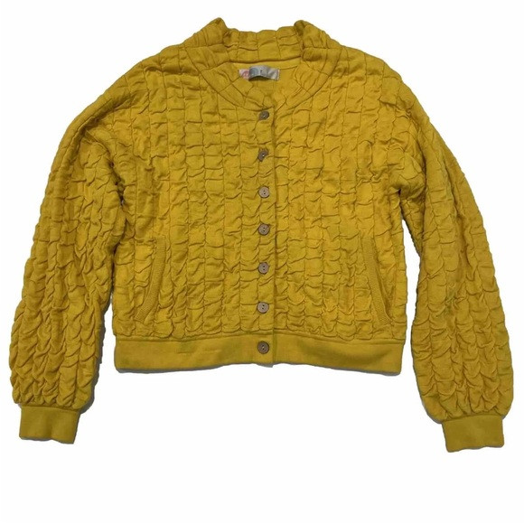 Free People Beach Yellow Textured Button Up cardigan Sweater Women Size Medium | Poshmark