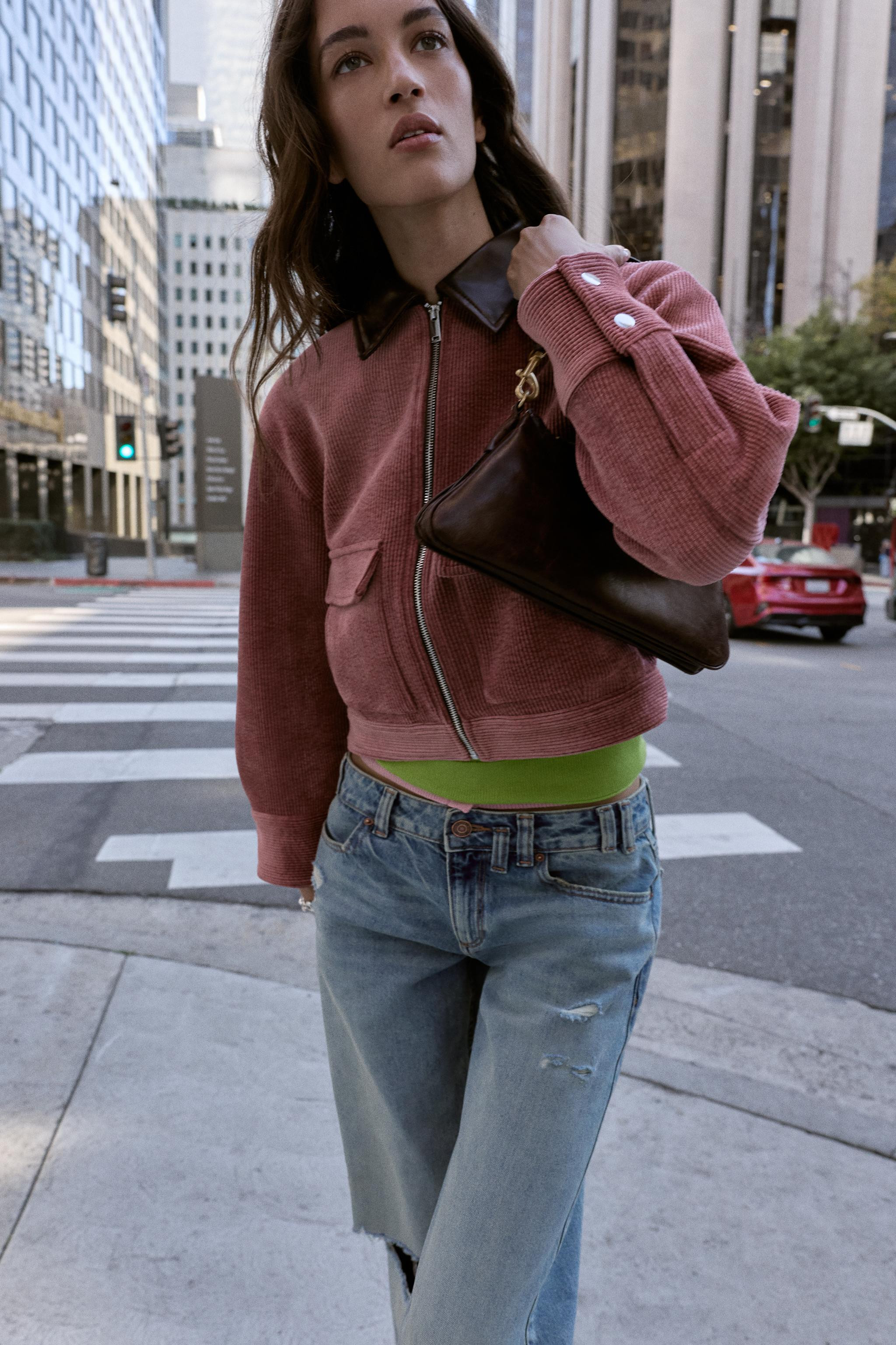 CORDUROY JACKET WITH LEATHER EFFECT COLLAR | Zara UK