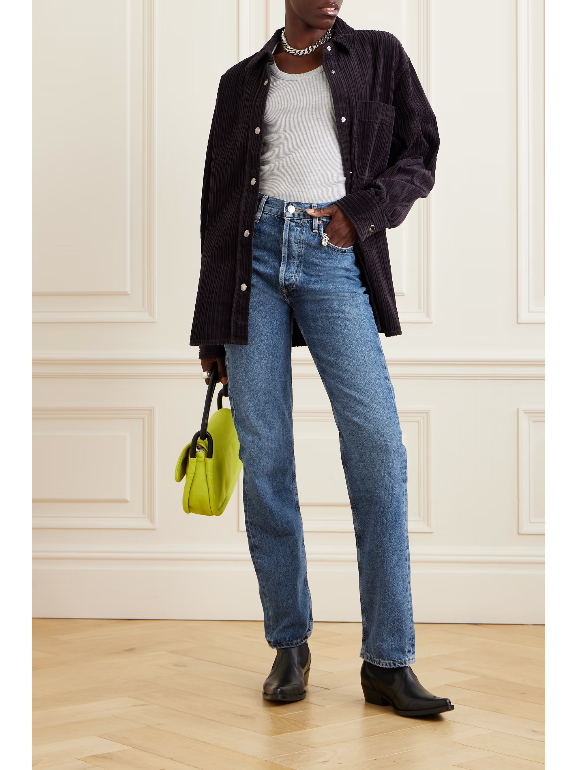 + NET SUSTAIN 90's Pinch Waist Long high-rise straight-leg organic jeans | NET-A-PORTER (US)