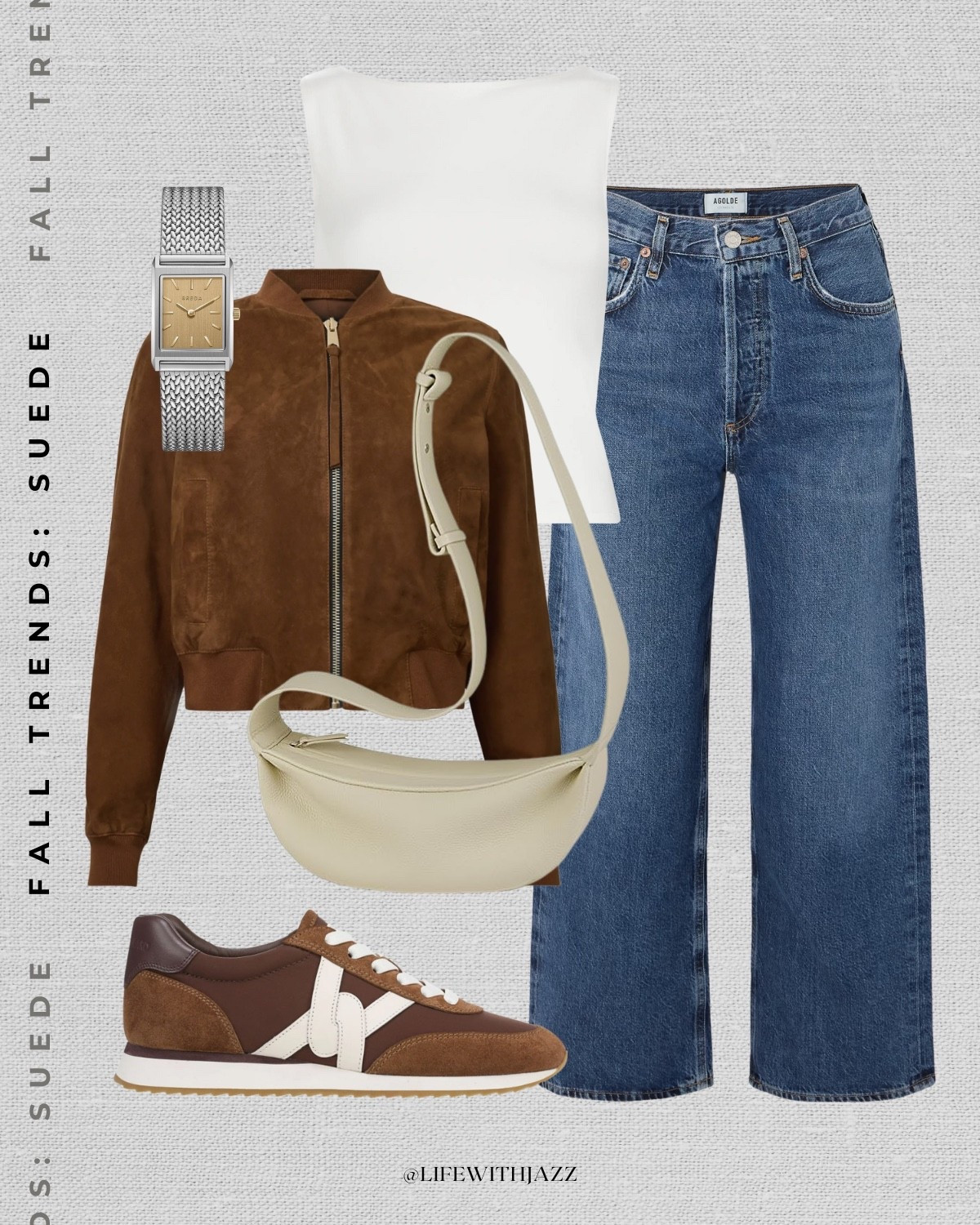 Fall outfit styling suede 

Elevated style / fall outfit inspo / suede crop jacket / dark blue wide leg jeans / white top / sporty sneakers 

#LTKStyleTip