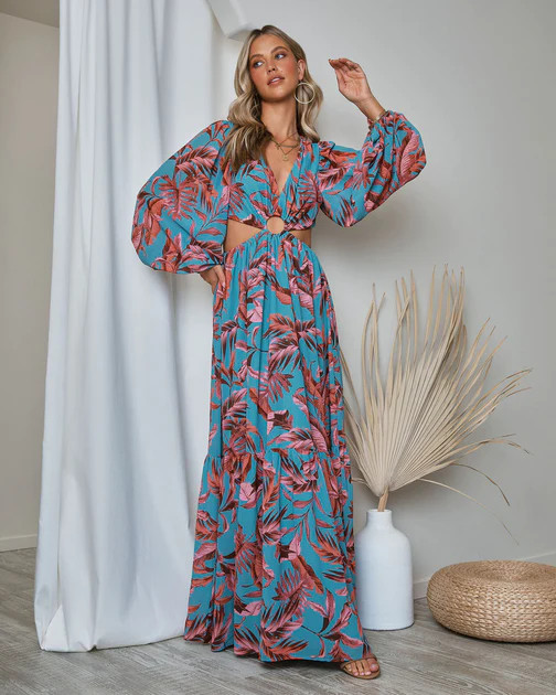 Romance In The Tropics Printed Cutout Maxi Dress | VICI