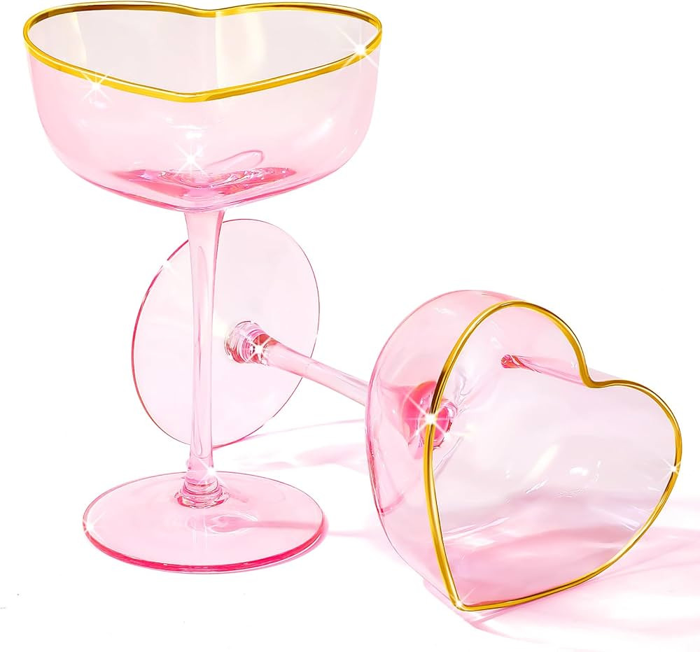 2 Pack Valentine's Day Heart Shaped Champagne Flutes Pink Coupe Glasses Martini Glasses Cocktail ... | Amazon (US)