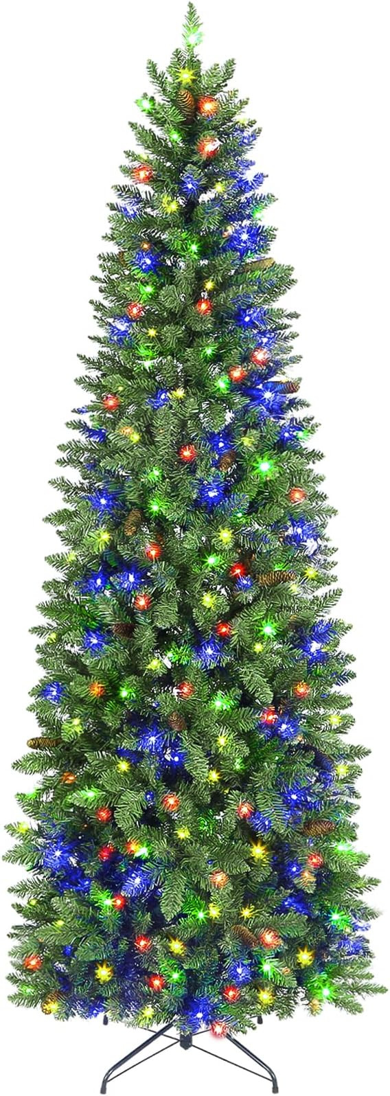 Hykolity 6.5 ft Pencil Prelit Christmas Tree, Artificial Slim Christmas Tree with 200 Multicolor ... | Amazon (US)