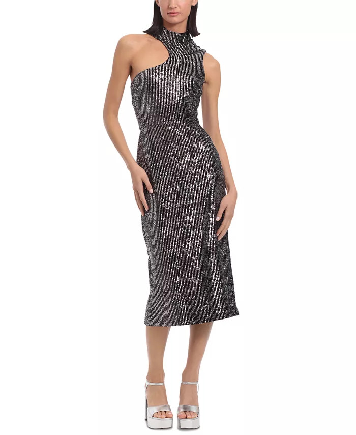 Donna Morgan Women's Sequined Mock-Neck Cutout Midi Dress & Reviews - Dresses - Women - Macy's | Macys (US)
