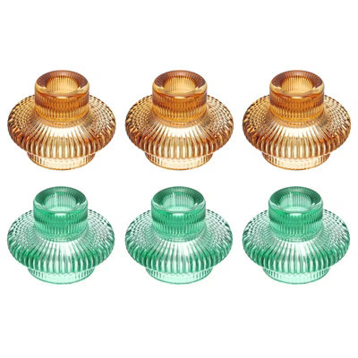 Unique Bargains Party Table Decor Glass Double-Sided Taper Candle Holders 6 Pcs Amber/Green | Target