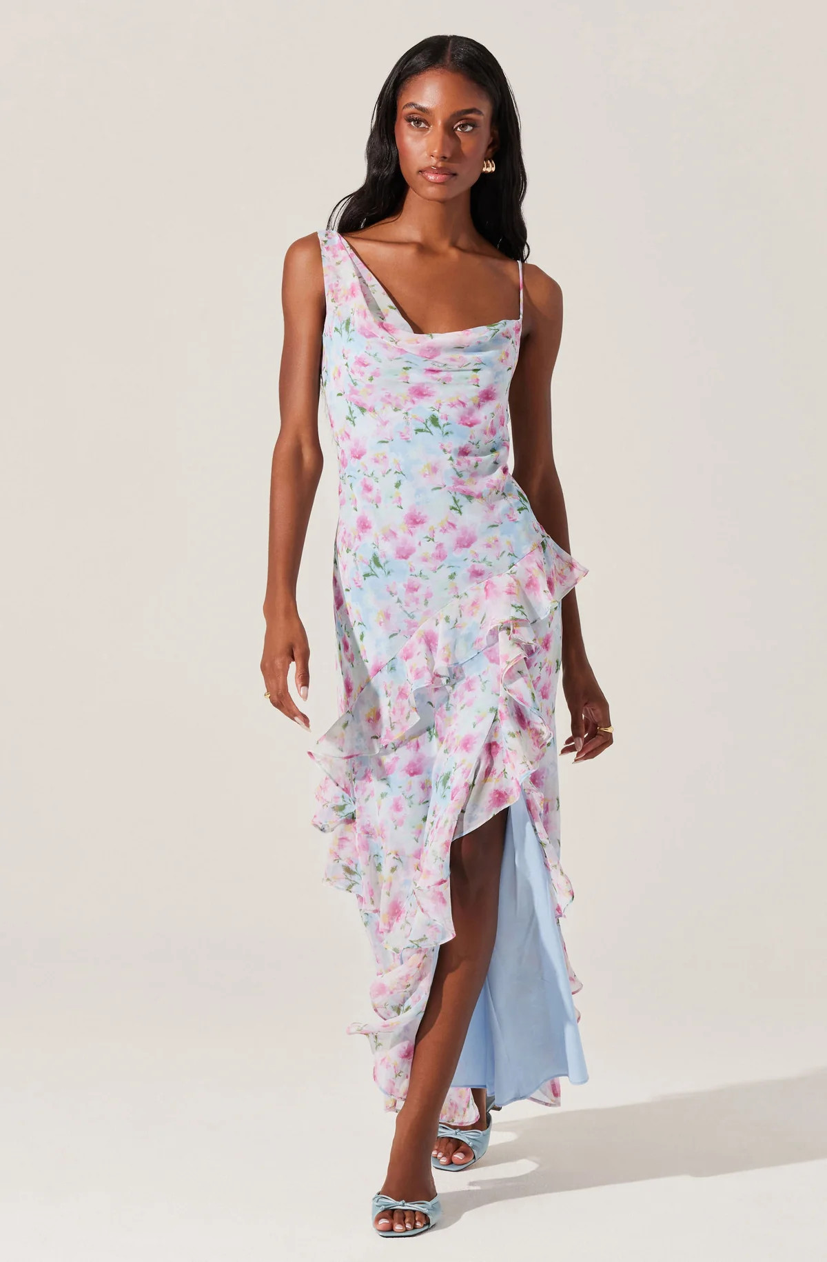 Levina Asymmetric Floral Ruffle Dress | ASTR The Label (US)